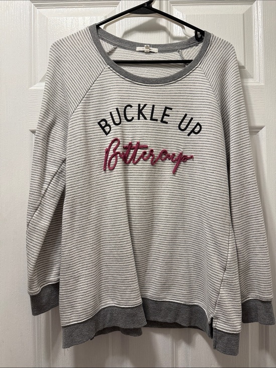 Maurices Tops - Maurices Gray & Pink Striped "Buckle Up Buttercup" Sweatshirt